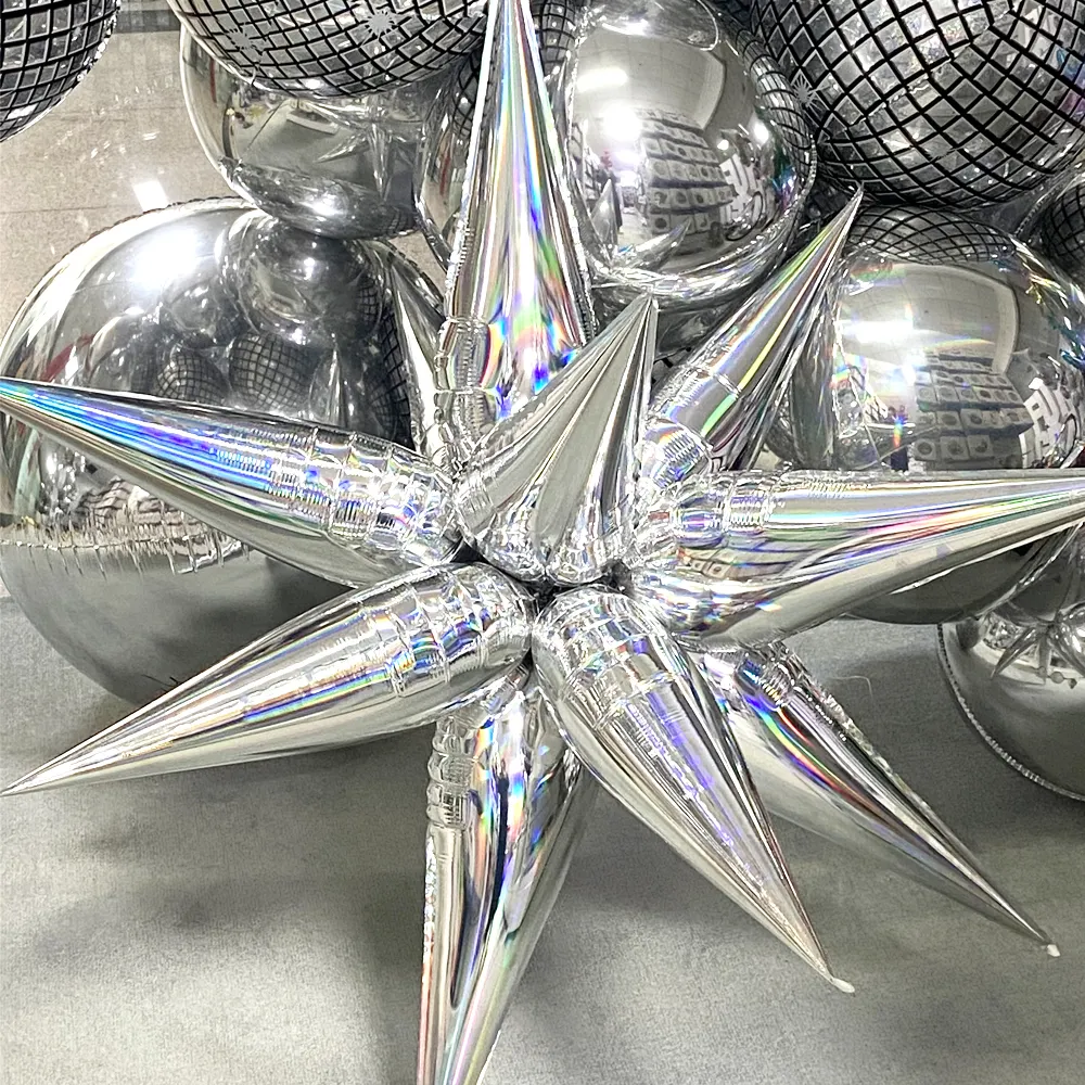 新しいレーザー爆発スターバルーン40 "ホログラフィック厚く柔らかくて丈夫なホイルスターバーストバルーンパーティーの装飾マジックスターバルーン