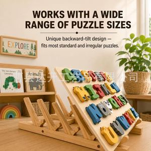 Wooden Desktop Organizer Solid Wood 6 Slots For Books Records <b>Plates</b> Display <b>Rack</b> - Product Image 3