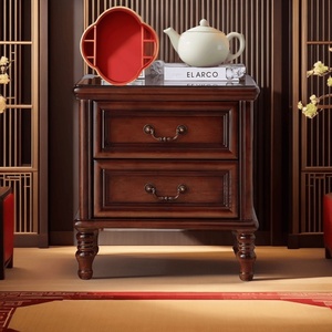 American Luxury Solid Wood <strong>Bedside</strong> <strong>Table</strong> with <strong>Retro</strong> Korean Pastoral Style Nightstand Counter Lamp Cabinet Drawer Storage Cabinet - Product Image 4