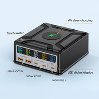 Station de charge USB C 260W 6 en 1 avec chargeur rapide PD3.1 USB-C 140W PPS 100W 45W QC3.0 et chargeur sans fil