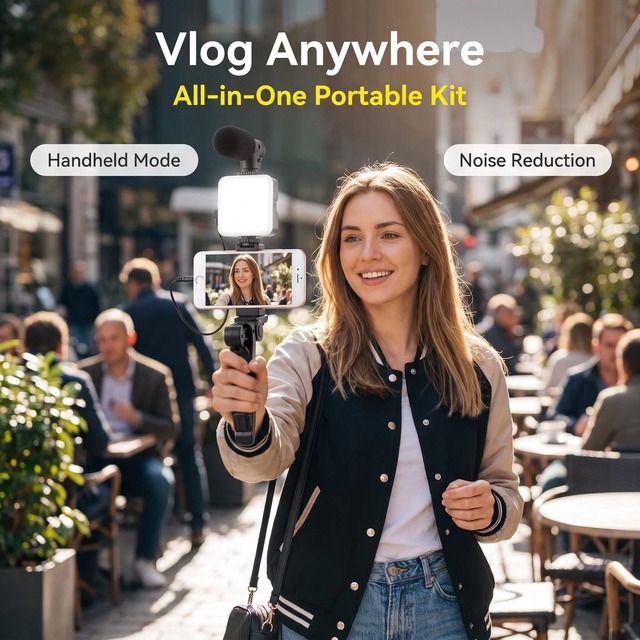 High Quality Vlog Video Making Kit LED Light Microphone Table Tripod Phone Holder Rig Kit for Smartphone Live Broadcast Shooting