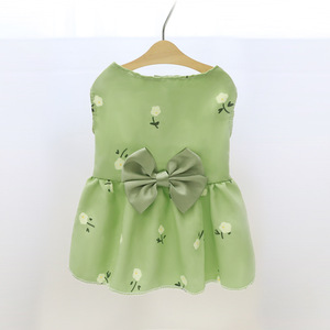 Floral Princess Dress For Small Medium Dogs <b>Cats</b> Bichons Corgis Cute Vest Pet <b>Clothes</b> With Yellow Bow Design - Product Image 4