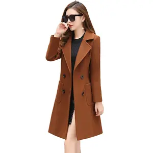 DAMOCHIC Custom Woman Wool Blends Coats Trench Femme Korean Long Outwear Double Breasted Pockets Ladies Winter Jacket Coat 2023