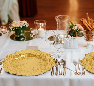 13 في الشعاب المرجانية ديكور بلاستيكي ذهبي من المعدن لتناول العشاء حفلات الزفاف حافة مكشكشة - Product Image 2