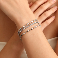 Nouveau Bracelet Ajustable Tendance Anti-Décoloration Simple Classique Empilable en Acier Inoxydable à Trois Niveaux avec Strass Accessoires