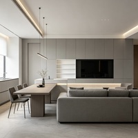 Ensemble de meubles TV modernes à fermeture douce en mélamine gris clair, écologique, pour appartement minimaliste de haute qualité