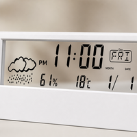 Réveil numérique LED en plastique transparent avec affichage de la température et de l'humidité, alimenté par piles, appareil intelligent pour la maison