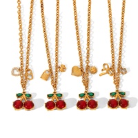 Nueva serie de frutas, collar con colgante de cereza con incrustaciones de circón chapado en oro de 18 quilates de acero inoxidable para mujer, regalo de joyería de moda