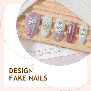 30 faux ongles à presser longs, motif Constellation Lion, effet œil de chat, dégradé jaune, feuille d'or, respectueux de la peau, festifs, vente en gros - Product Image 4