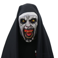 Masque en latex de nonne maléfique effrayante avec foulard noir, accessoire de cosplay pour film d'horreur, accessoire de déguisement pour fête d'Halloween