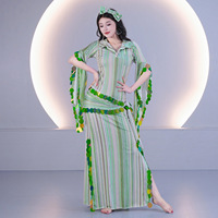 Ensemble de costumes de danse du ventre Saidi Baladi, robe longue rayée + bandeau + écharpe, tenue de spectacle de danse orientale folklorique égyptienne, 3 pièces