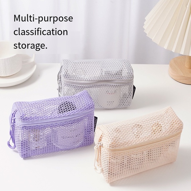 Breathable Mesh Travel Cosmetic Bag Hollow Mesh Multifunctional Toiletry Storage Pouch