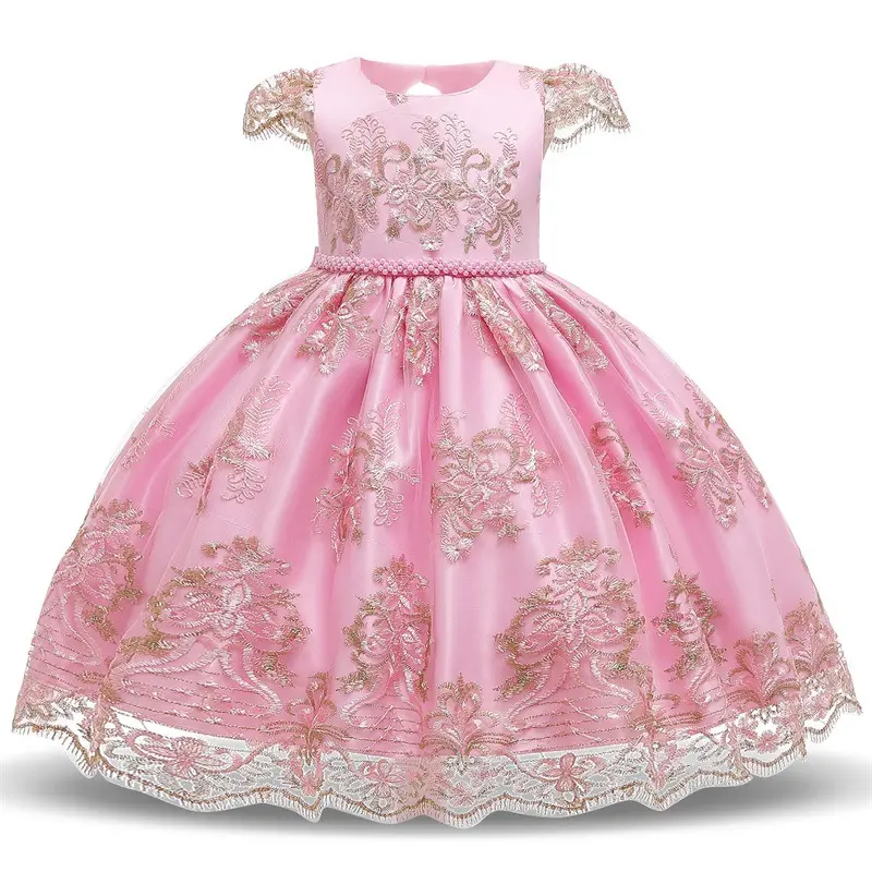 High Quality Princess Ruffle Tulle Princess Puffy Wedding Flower Girls Evening Kids Dresses