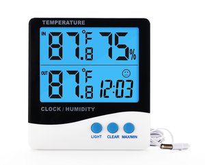 Hydroponics grower kỹ thuật số thăm dò trong nhà ngoài trời ẩm kế đèn nền màu xanh lá cây đồng hồ nhiệt kế max min nhiệt độ độ ẩm mét - Product Image 2