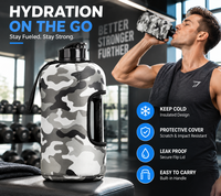 Bouteille d'eau de sport de 2,2 L (demi-gallon) avec housse et couvercle, sans BPA, grande bouteille d'eau de 64 oz avec poignée
