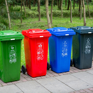 <b>Square</b> Outdoor Garbage <b>Bin</b> 240L With Hinged Lid Wheeled For Waste Sorting - Product Image 1