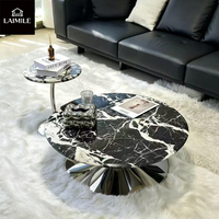 Ensemble de table basse moderne de luxe en marbre, table à thé ronde en verre avec base en métal, table d'appoint pour salon, décoration de la maison, meubles