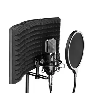 Bufu Studioポータブルサウンドレコーディングボーカルブースボックス、反射フィルター付き、スタンドマウント可能、メタルケーシング付き