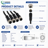 Câble étanche M12 sur mesure avec connecteur mâle IP67 IP68 3 4 5 8 12 17 broches pour câblage de capteurs d'automatisation industrielle