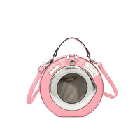 Bolso Bandolera Mini Circular Rosa con Ventana Transparente para Colección de Pins - Estilo Ita Bag