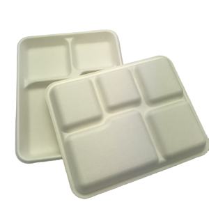 Ensemble de vaisselle en papier écologique <span class=keywords><strong>jetable</strong></span>, 5 compartiments, plateau alimentaire biodégradable pour fête, canne à sucre - Product Image 6