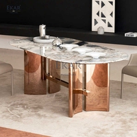 Ensemble de table à manger ovale moderne en marbre adapté au salon, à la cuisine, à la cave à vin ou au bar