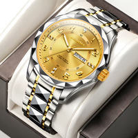 Reloj de Pulsera de Acero Genuino de Moda con Doble Calendario, Incrustaciones de Diamantes, Resistente al Agua, Luminoso, con Esfera Grande, para Venta Transfronteriza