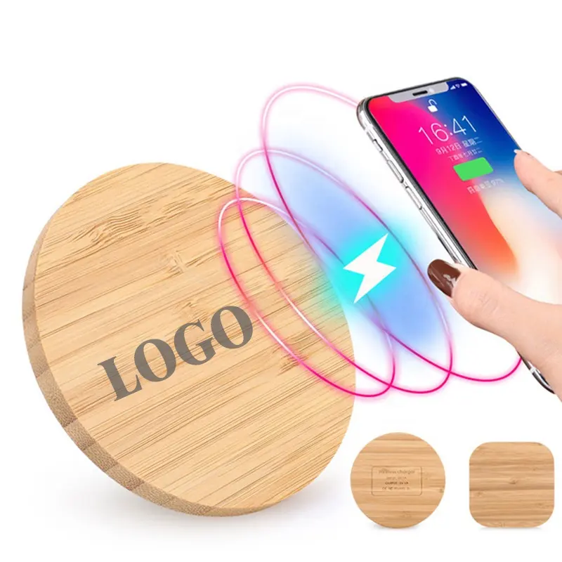 Custom Logo 2022 Fast Bamboo Wireless Charger Induction Wooden Wireless Charger