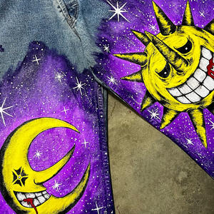 Пользовательские солнце выцветшие мешковатые с высокой талией графические Dtg граффити краски джинсовые Стразы сложенные грузовые синие винтажные негабаритные джинсы Y2k брюки - Product Image 4