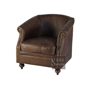 <span class=keywords><strong>Fauteuil</strong></span> de luxe entièrement en cuir véritable <span class=keywords><strong>marron</strong></span>, chic, fini à la main, pour salon, hôtel VIP, chambre d'or - Product Image 5