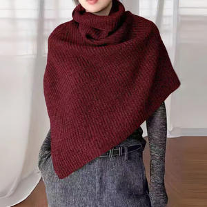 Poncho de punto para mujer con abertura lateral, cuello alto, esencial para el invierno, capa cálida, color gris, estilo coreano, chales para mujer - Product Image 4