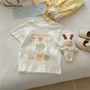 Tongxingyuan Girls Summer Outfit Cartoon Print T-Shirt Wide Leg Pants Set Breathable Thin Fabric For Kids - Product Image 3