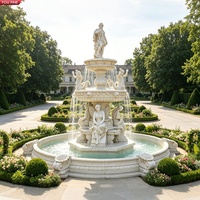 YOUFINE Fuente de Neptuno de Mármol Blanco Tallada a Mano con Estatuas de Sirena y Dama Sentada para Decoración de Jardín de Palacio