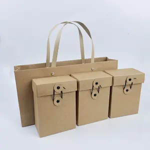 ボックス印刷カスタムロゴ食品クラフト紙ショッピング茶色のギフトボックスとハンドル付き紙袋