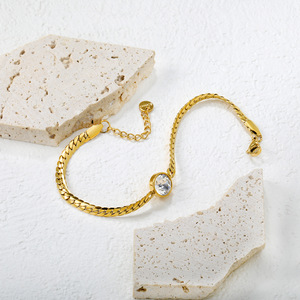 Stainless Steel Necklace And <b>Bracelet</b> <b>Set</b> With Oval Clear Stone Bezel Setting For Women Everyday Wear - Product Image 2