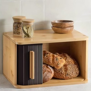 Bread Box Desktop Dessert Pastry Storage Box with Door Kitchen <b>Spice</b> <b>Jar</b> Organization Household Solid Wood Baking Box - Product Image 1