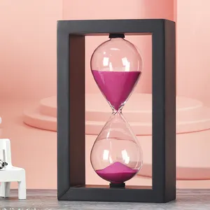 Reloj de arena decorativo de 30/60 minutos personalizado, marco de madera negro, reloj de arena púrpura, reloj de arena