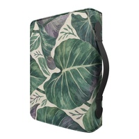 Housse de Bible en cuir PU avec imprimé botanique tropical de feuilles de taro personnalisées, avec fermeture éclair et poignée de transport