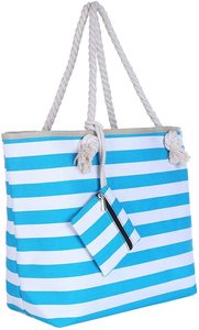 Grand sac fourre-tout de plage en toile rayée avec fermeture éclair, poignée en corde, écologique et réutilisable - Product Image 4