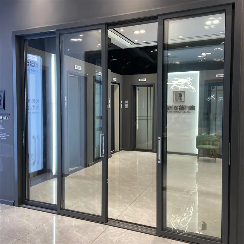 Devanture de magasin double patio multi-diapositives portes extérieures en alliage d'aluminium portes coulissantes en verre trempé