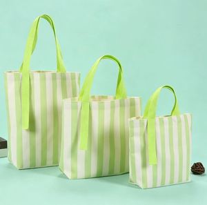 Bolsa de Compras de Lona a Rayas con Bordado de Moda, Bolsa de Almacenamiento a Rayas Multicolor Personalizada para Publicidad y Artículos Diversos, para Promoción - Product Image 6