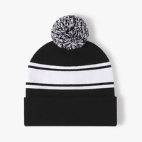 Effen Blanco Jacquard Breien Mutsen Met Pompom, Op Maat Gemaakte Persoonlijke Logo Mutsen, Mutsen Met Pompon