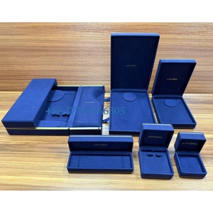 Custom Logo Navy Blue Microfiber Jewelry Packaging <b>Box</b> Luxury Necklace Ring Earring <b>Bracelet</b> Pendant Jewelry <b>Gift</b> <b>Box</b> Set - Product Image 1
