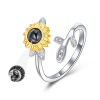 Bague ouverte en argent sterling S925 avec projection de « Je t'aime » en 100 langues, design personnalisé, tournesol