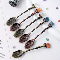 Vente en gros de pierres brutes de cristal naturel, motif floral sculpté vintage, cuillère à dessert assortie, accessoires de service à thé, mariage