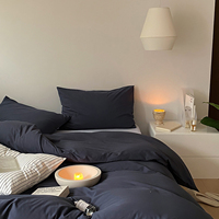 Parure de lit 4 pièces 100 % coton teint réactif, style nordique, couleur unie, avec housse de couette et drap plat/housse de matelas en option