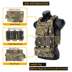Ensemble de gilet tactique camouflage découpé au laser avec pochette amovible, pochette de poitrine, triple pochette pour chargeurs, porte-plaque de protection à dégagement rapide - Product Image 2