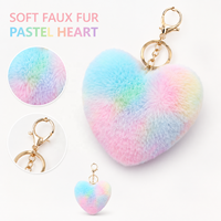 Porte-clés cœur en fausse fourrure de lapin Rex dégradé arc-en-ciel coloré, breloque de sac, pendentif clé en peluche moelleuse, décoration de sac à main