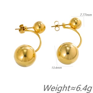 ต่างหูแบบห้อยชุบทองสแตนเลสสตีลแบบไม่ก่อให้เกิดอาการแพ้ 1 คู่ - ดีไซน์โค้งมนทันสมัยสำหรับงานแต่งงานและสวมใส่ลำลอง - Product Image 5