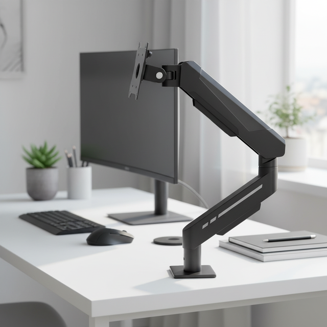 Premium Adjustable 90-Degree Computer Desk Mount Single Spring-Assisted Monitor Arm USB-A Cable Management for 17"-32" Screens